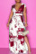 Burgundy Fashion Casual Print Tie Dye Slit V Neck Short Sleeve Dress