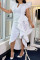 White Fashion Solid Patchwork Asymmetrical V Neck Evening Dress Dresses (Without Belt)