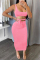 Pink Fashion Sexy Solid Backless Strap Design U Neck Sleeveless Two Pieces