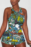 Colorful Fashion Cartoon Printed Vest Shorts Set