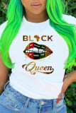 Black Fashion Casual Print Basic O Neck T-Shirts