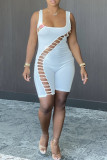 White Fashion Sexy Solid Hollowed Out Square Collar Skinny Romper