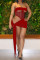 Burgundy Fashion Sexy Patchwork Solid Hollowed Out See-through Strapless Sleeveless Two Pieces