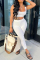White Casual Sportswear Solid Backless Boat Neck Sleeveless Two Pieces