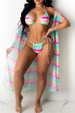 Pink Sexy Print Hollowed Out Patchwork Swimwears