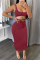 Burgundy Fashion Sexy Solid Backless Strap Design U Neck Sleeveless Two Pieces
