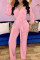 Pink Fashion Casual Solid Hollowed Out V Neck Regular Jumpsuits