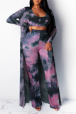 Deep Purple Fashion Casual Long Sleeve O Neck Regular Sleeve Print Tie Dye Three-piece Set