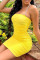 Yellow Fashion Sexy Solid Backless Fold Spaghetti Strap Sleeveless Dress