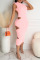 Pink Sexy Solid Hollowed Out Backless O Neck A Line Dresses