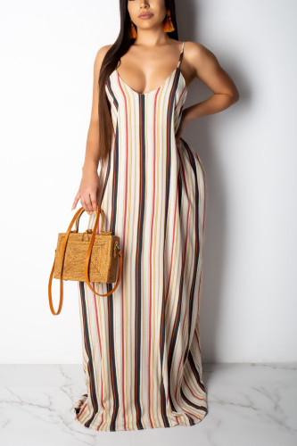 Multicolor Casual Off The Shoulder Sleeveless Slip Swagger Floor-Length Print Patchwork
