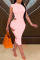Pink Sexy Solid Hollowed Out Backless O Neck A Line Dresses