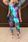purple Fashion Casual adult O Neck Patchwork Print Hole Tie Dye Burn-out Two Piece Suits Stitching Plus Size