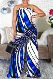 The cowboy blue Sexy Print Patchwork Strapless Straight Jumpsuits