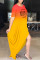 Yellow Fashion Gradual Change Letter Print Asymmetrical O Neck Short Sleeve Dress