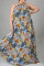 Brown Fashion Casual Plus Size Print Basic O Neck Sleeveless Dress