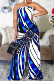 Colour Sexy Print Patchwork Strapless Straight Jumpsuits