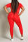Red Fashion adult Ma'am Street hooded Solid Burn-out Two Piece Suits Stitching Plus Size