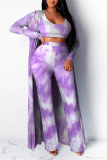 Light Purple Fashion Casual Long Sleeve O Neck Regular Sleeve Print Tie Dye Three-piece Set