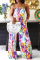 Colour Sexy Print Split Joint Strapless Straight Jumpsuits