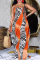 Orange Sexy Print Patchwork Spaghetti Strap Straight Plus Size Dresses