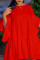 Red Fashion Casual Solid Basic O Neck Flared Sleeves Loose Dresses