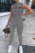 Grey Casual Sportswear Letter Embroidered O Neck Skinny Jumpsuits