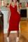 Red Fashion Sexy Solid Backless O Neck Sling Dress