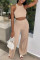 Apricot Fashion Casual Solid Vests Pants O Neck Sleeveless Two Pieces