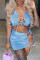 Light Blue Fashion Sexy Solid Hollowed Out Strap Design Sleeveless Two Pieces