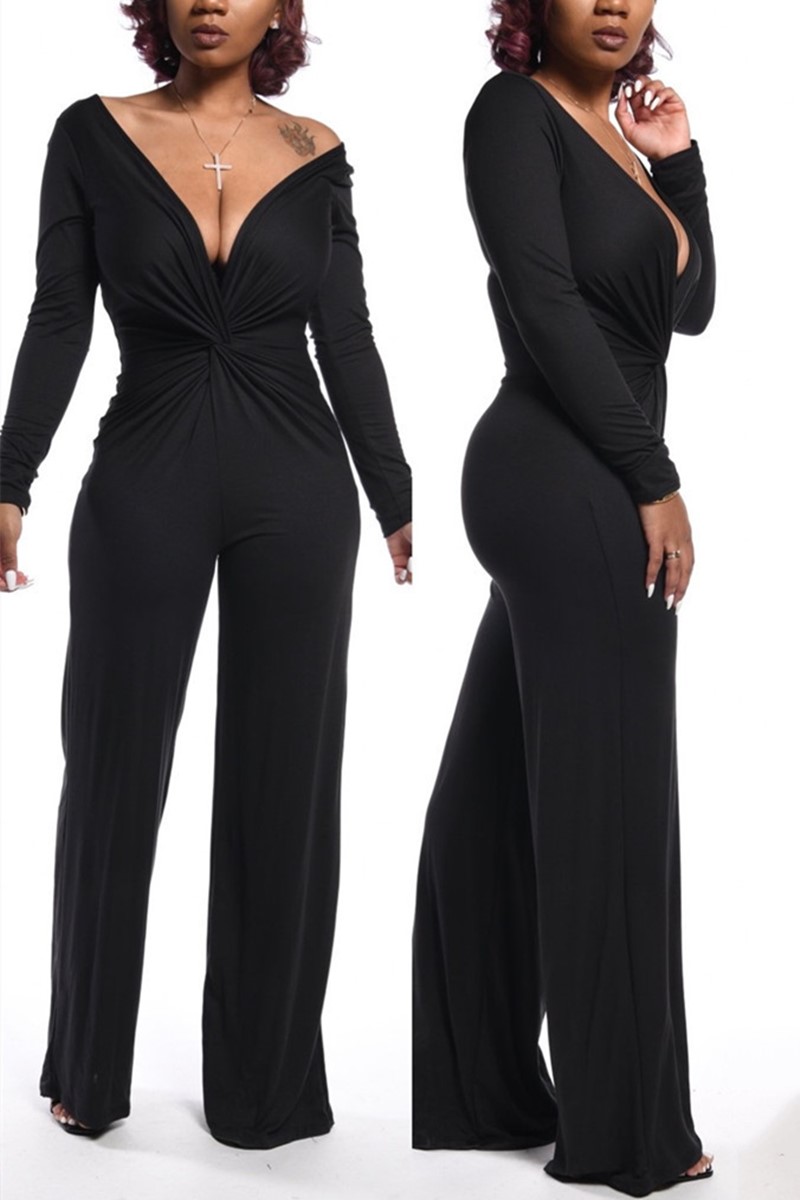 black v neck jumpsuit