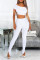 White Fashion Solid Hollowed Out Slit Strap Design Off the Shoulder Short Sleeve Two Pieces