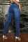 Light Blue Fashion Casual Solid Slit Zipper Plus Size Jeans