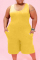 Yellow Casual Solid Pocket O Neck Plus Size Jumpsuits