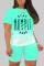Mint green Fashion Casual Gradual Change Letter Print Basic O Neck Short Sleeve Two Pieces