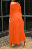 Orange Fashion Solid Asymmetrical Oblique Collar Long Dresses