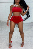 Red Sexy Living Solid Backless Strapless Sleeveless Two Pieces