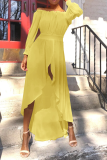 Yellow Casual Solid Slit Off the Shoulder Irregular Dress Dresses