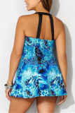 Blue Sexy Printed Plus Size One-piece Swimsuit