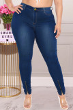 Blue Black Fashion Casual Solid Zipper High Waist Regular Jeans