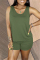 Army Green Fashion Casual Solid Basic U Neck Sleeveless Two Pieces