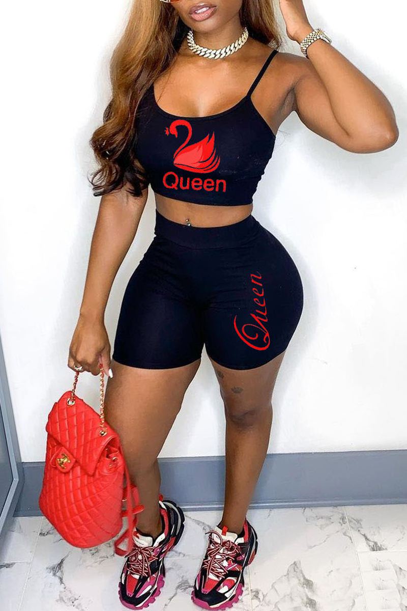 Sexy Casual Print Backless Spaghetti Strap Sleeveless Two Pieces