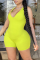 Fluorescent Green Sexy Solid Split Joint V Neck Skinny Jumpsuits