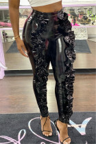 Black Fashion Sexy Wooden Ear Trousers
