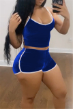 Blue Sexy Casual Solid Backless Spaghetti Strap Sleeveless Two Pieces