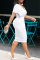 White Fashion Solid Beading V Neck Short Sleeve Dress