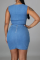 Light Blue Sexy Solid Hollowed Out O Neck Sleeveless Two Pieces
