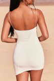 White Sexy Solid Patchwork Spaghetti Strap Pencil Skirt Dresses