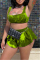 Fluorescent Green Fashion Sexy Solid Vests U Neck Sleeveless Two Pieces