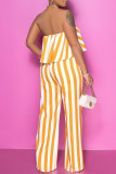 Yellow Fashion Casual Striped Print Strapless Sleeveless Two Pieces